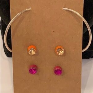 💐5/25 3 pair earrings silver hoop colorful stud